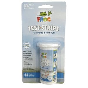 A package of FROG Test Strips for Pools and Hot Tubs, Quick and Easy Pool and Hot Tub Test Strips, Designed to use with FROG Water Care Products.